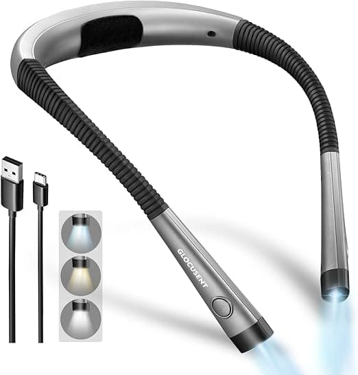 Glocusent leselys, bøyelig halslys, 80-timers oppladbart boklys | 3-farger og 6-lysstyrker, USB-C, håndfritt LED-halsleselys, kvinner Lake Blue Slim-Medium
