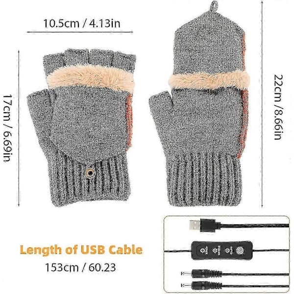 USB Opvarmede Vinterhandsker, 1 Par, 3 Temperatur Niveauer, Varme Handsker til Laptop & Kontor