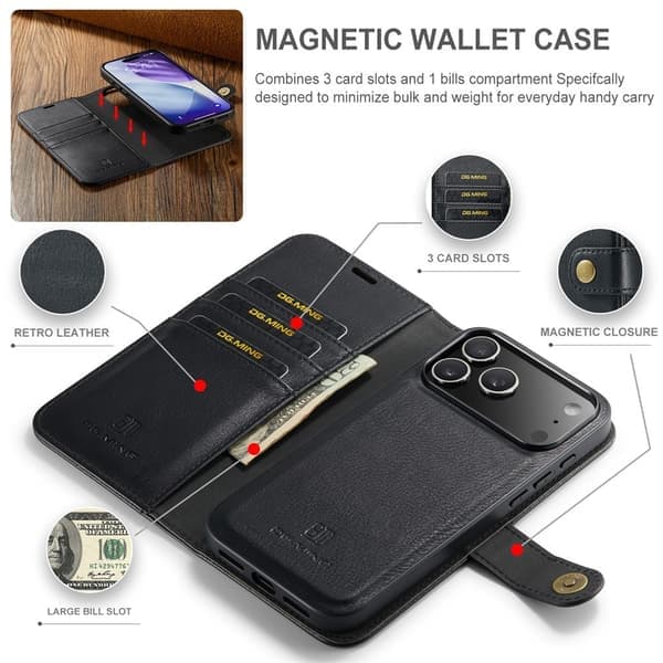 DG MING iPhone 17 Pro Max 2-i-1 Magnet Lommebokdeksel