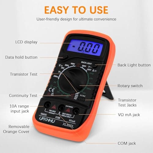 Digitalt multimeter voltmeter batterispænding multi tester kontinuitet ohm volt amp DC AC strøm modstand dioder 2000 tællinger elektrisk test Orange
