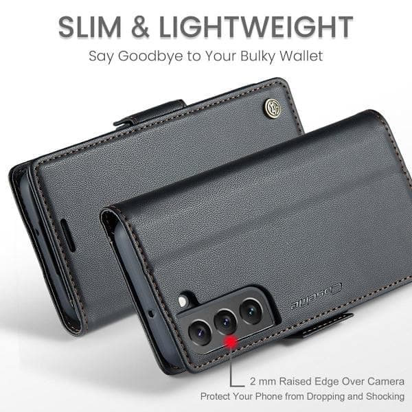 Samsung S23 - Kotelo Premium Leather RFID Protected CaseMe Musta Musta