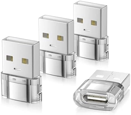 Elebase USB till USB C-adapter för iPhone 17 4-pack, USB-C hona till A hane billaddaradapter, typ C-omvandlare Apple 17e 16 Pro Max 15 14 Transparent
