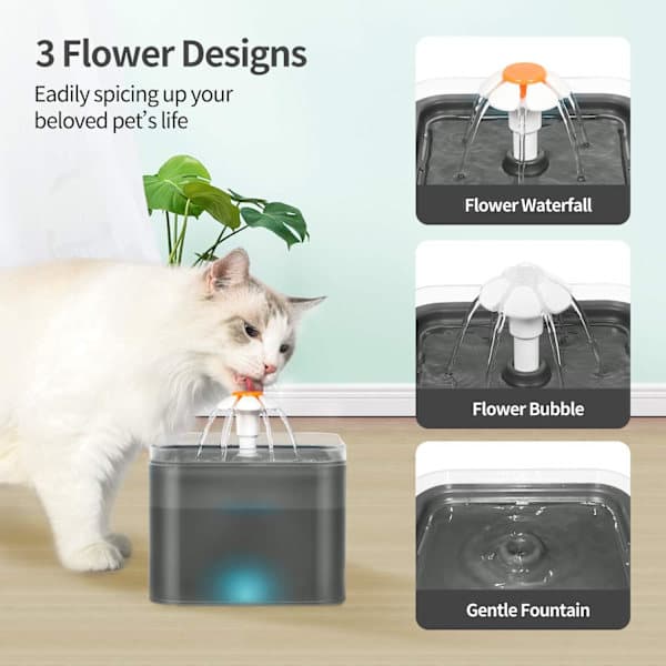 Kattefontæne 2L - Støjsvag Vanddispenser til Katte og Hunde, Grå Grey