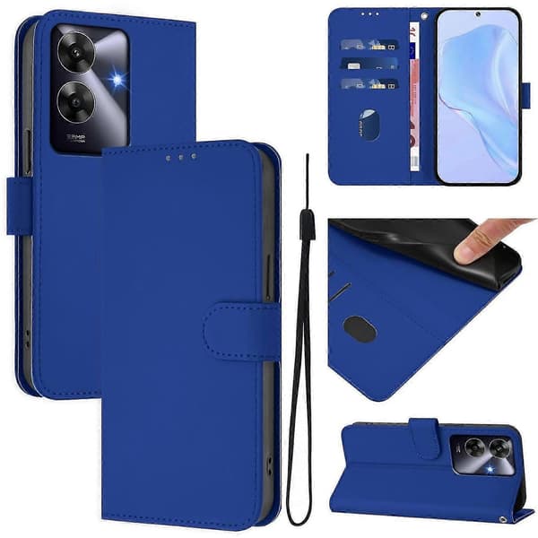 Lanyard PU-deksel for Realme Note 60 4G Global, Avtakbar stropp mobildeksel Dark Blue