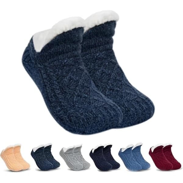 Halkfria termiska innesockor med fleecefoder, varma fluffiga tossor mörkblå S Dark Blue S