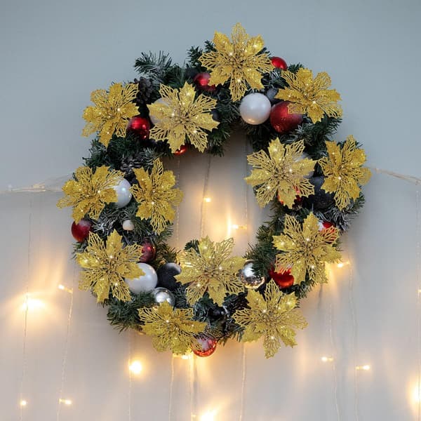 10 stk. julestjerne kunstig blomst julestjerne med klips julepynt glimmer julestjerne julepynt juletræsblomst