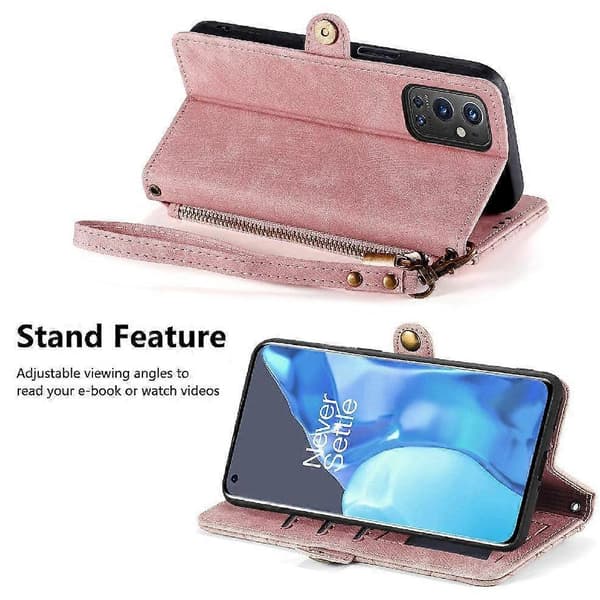 OnePlus 9 Pro Flip Plånbok Läderfodral Affärsstil Stötsäkert Skydd Pink