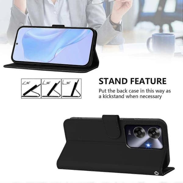 Lanyard PU-deksel for Realme Note 60 4G Global, Avtakbar stropp mobildeksel Black
