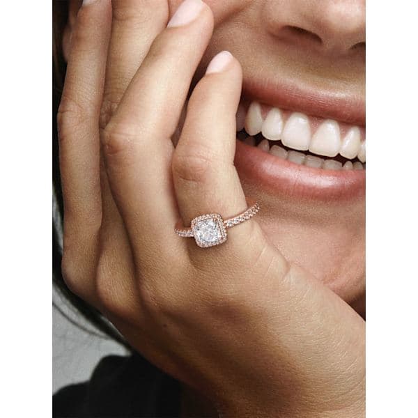 Pandora Square Sparkle Halo Ring, 14K rosaguld plating, Omkreds 56mm Circumference: 56mm