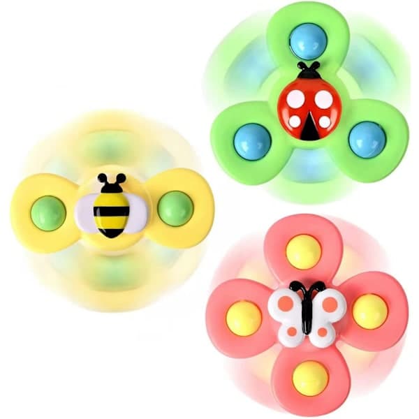 3-pack Fidget Spinner med sugpropp för barn, snurrande stressleksak, fäst var som helst sensorisk leksaksset