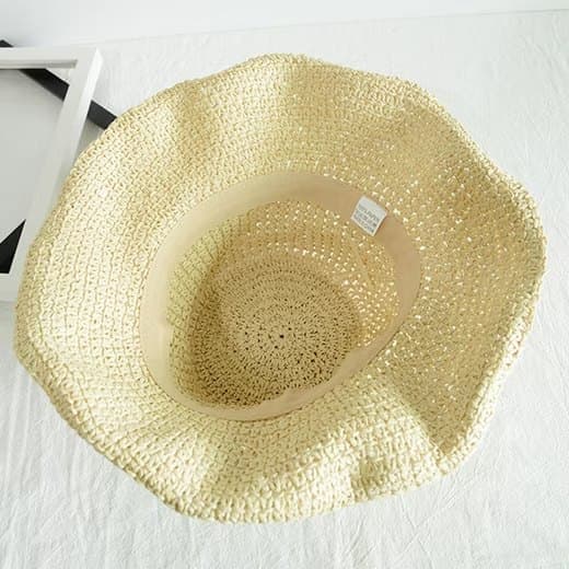 Sammenklappelig stråhat til damer, foldbar bred stråhat - Sommer & Strand, Dame solhat til sommer 57-59 cm beige beige