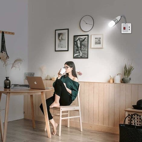 4-pak E27 lampeholder EU-stik LED væglampe arbejdslys med afbryder E27 lampeadapter vægstik forlængerledning E27 fatning