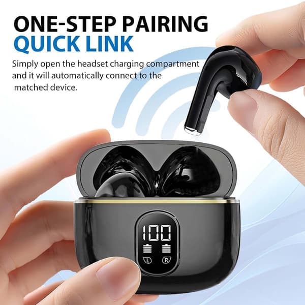 TWS trådløse in-ear hovedtelefoner ENC, Bluetooth 5.3, LCD-display og touch-kontrol Hvid