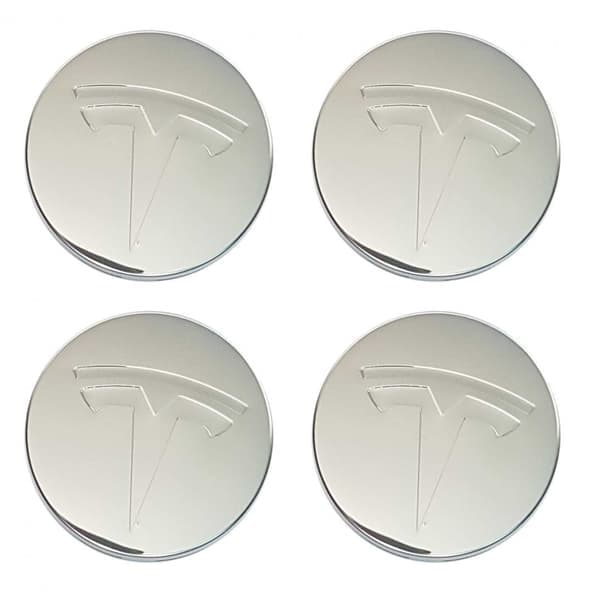 4-pakning - Tesla sentrums-/hjulemblem - Bil 77 Sølv Silver