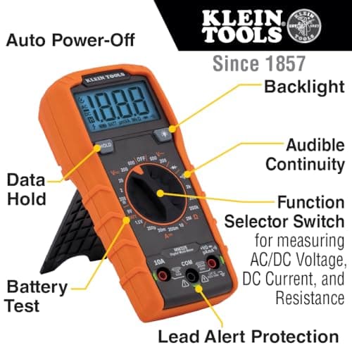 Klein Tools MM325 multimeter, digital manuellt intervall 600V AC/DC spänningstestare, testar batterier, ström, resistans, dioder och kontinuitet Manual-Ranging