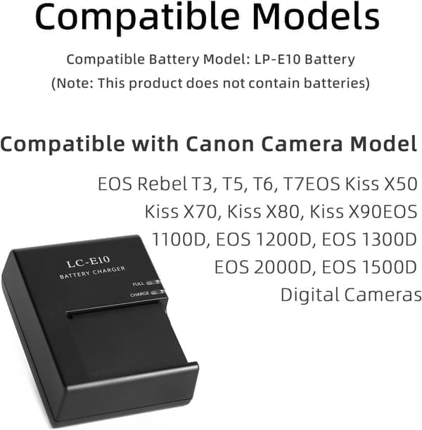 Canon EOS 1100D 1200D 1500D 3000D X50 LC-E10/LP-E10 akku