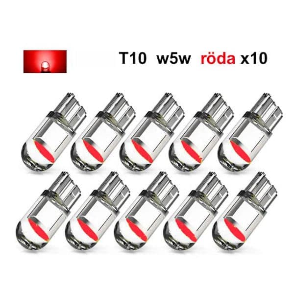 T10 w5w punaiset LED-polttimot 1 COB-sirulla, 12V, 10 kpl. Punainen