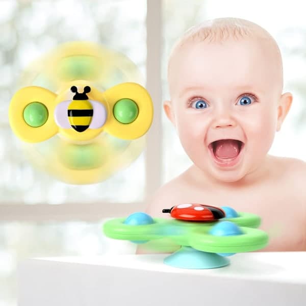 3-pack Fidget Spinner med sugpropp för barn, snurrande stressleksak, fäst var som helst sensorisk leksaksset