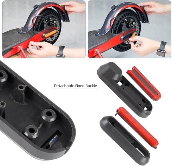 Sort/Rød - Natcoo Scooter Hjulafdækning Refleksstribe til Xiaomi M365, Pro, 1S, Essential, Pro2, Mi3
