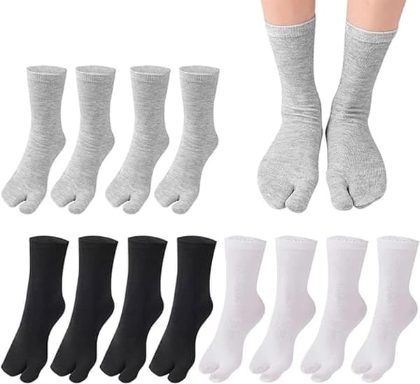 Tåsokker i bomull Sandal Yogastrømper Pustende Elastisk Unisex Svart/Hvit/Grå 6 Par