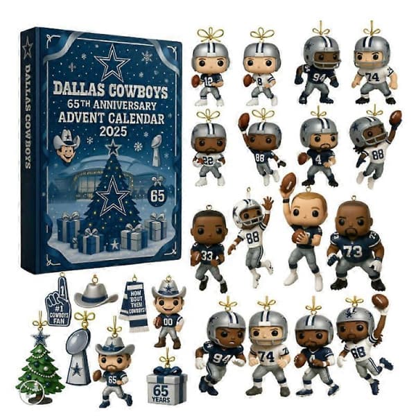 Dallas Cowboys Julekalender Blind Box - Akryl Anheng til Tredekorasjon, Samleobjekt Julepynt