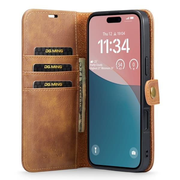 DG MING iPhone 16 2-i-1 Magnet Pung Casual - Brun Brun