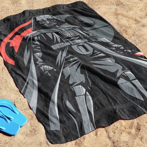 Star Wars Håndklæde med Darth Vader - Til Bad, Strand & Pool - 100% Bomuld, 71 cm x 147 cm Grå