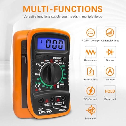 Digitalt multimeter voltmeter batterispænding multi tester kontinuitet ohm volt amp DC AC strøm modstand dioder 2000 tællinger elektrisk test Orange