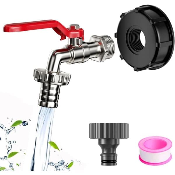 Kran for Tank 1000L Sinklegering Regnvannsoppsamlingsventil IBC Tilkobling Tankkobling Lokk Tilbehørsadapter for Vanntank Hage