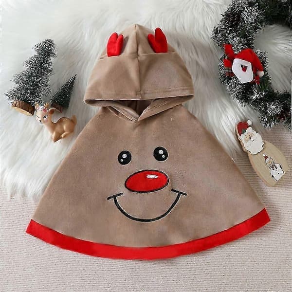 Julkappa Sjal för Barn, Tecknad Snögubbe Renkappa, Barns Juldräkt Kappa, Julfestivalskläder Red 90cm