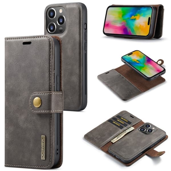 DG MING iPhone 16 Pro 2-i-1 Magnet Lommebokveske - Grå grå