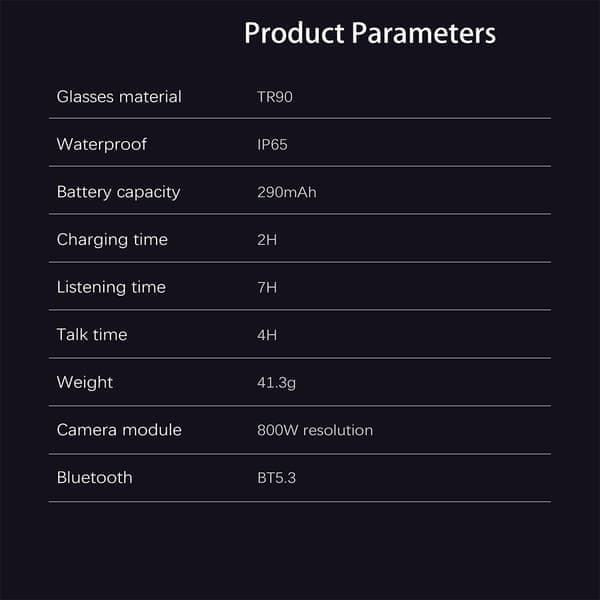 Smartbriller med 8MP kamera, lang batterilevetid, AI-redaktionel genkendelse og oversættelse, kompatibel med Android og iOS
