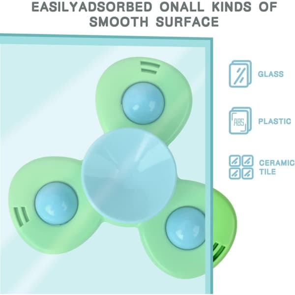 3-pack Fidget Spinner med sugpropp för barn, snurrande stressleksak, fäst var som helst sensorisk leksaksset
