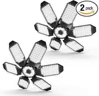 Garagelys - 32000LM LED Garageloftlys 6500K Dagslys | Superklart LED Butikslys m/ 6 Deformerbare Paneler Skrues i E26/E27 Lys 160W - 2Pack