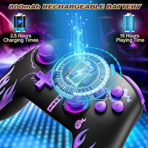 Kontroller til Nintendo Switch/OLED/Lite, Trådløse Pro Switch-controllere med LED-joystick/Bevægelse/Vibration/Turbo/Ur