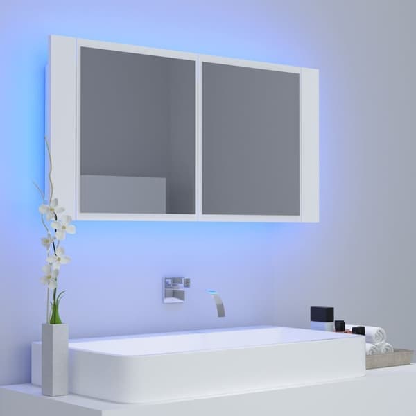 VidaXL Speilskap med LED hvit 90x12x45 cm akryl hvit