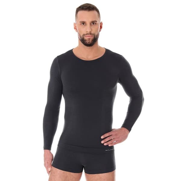 Långärmad T-shirt för män BRUBECK COMFORT WOOL Termounderkläder Merinoull Grafit M Graphite