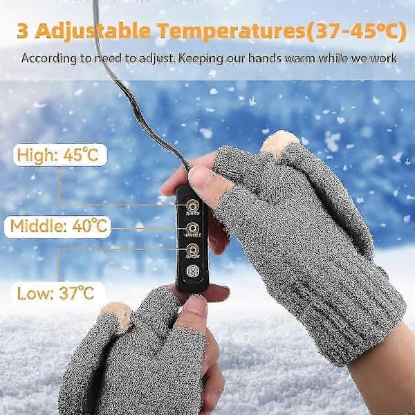 USB Opvarmede Vinterhandsker, 1 Par, 3 Temperatur Niveauer, Varme Handsker til Laptop & Kontor