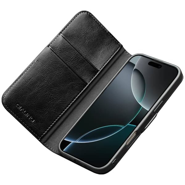 SKALO iPhone 17 QIALINO Ægte Læder Pung Etui - Sort Sort Sort