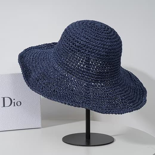 Sammenklappelig stråhat til damer, sammenfoldelig bred stråhat - Sommer & Strand, damesolhat til sommer 57-59 cm blå blue