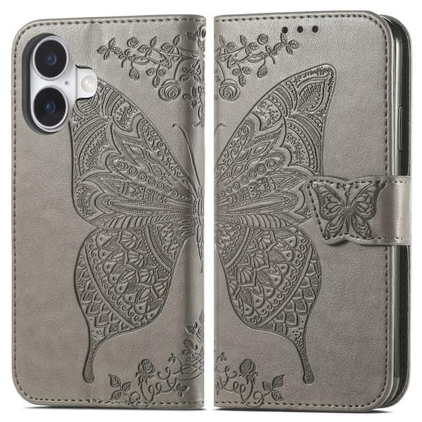 iPhone 16 Cover Butterfly Press Grå