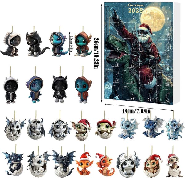 Nedtelling til jul blindboks, mini akryl drage baby anheng, julekalender blindboks