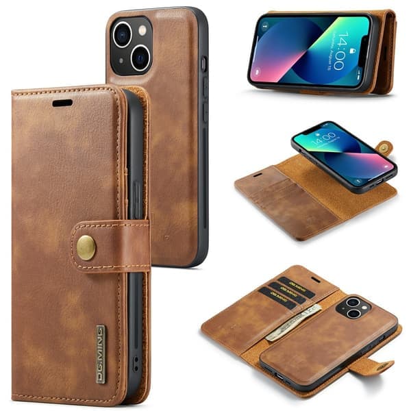 DG MING iPhone 15 2-i-1 Magnetplånbok Fodral - Brun Brun