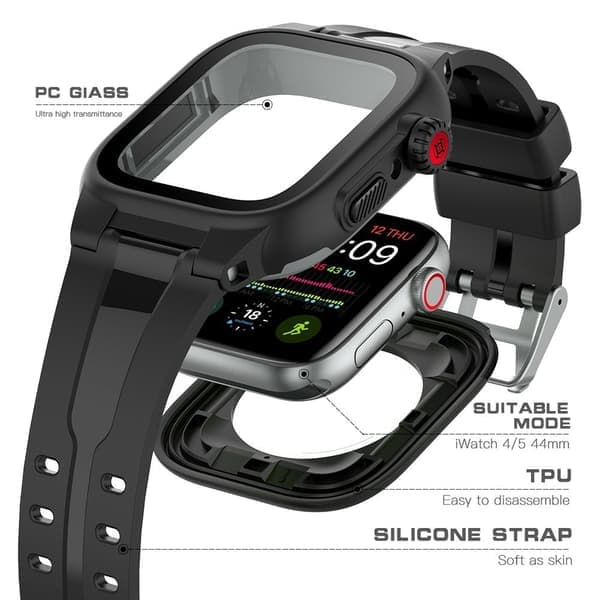ShellBox Armbånd Apple Watch 44mm Vandtæt Skal Sort