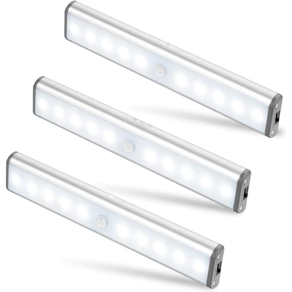Sæt med 3 trådløse 10 LED-lys, USB genopladelige, bærbare hvide-FA