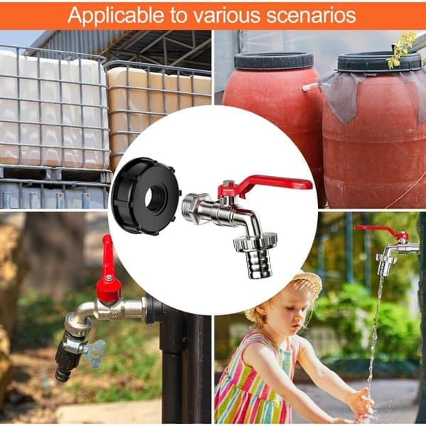 Kran for Tank 1000L Sinklegering Regnvannsoppsamlingsventil IBC Tilkobling Tankkobling Lokk Tilbehørsadapter for Vanntank Hage