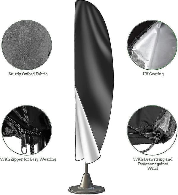 Parasolbeskyttelse 3m 4m med trækæde 1,4m lang med teleskopstang, 280x30/81/45cm.