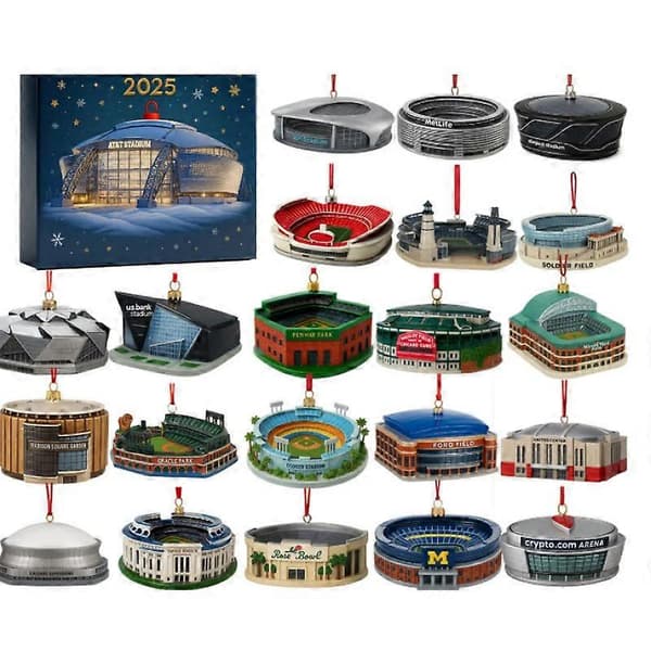 Ikonisk stadion-adventskalender, juletrepynt i akryl, samleobjekt