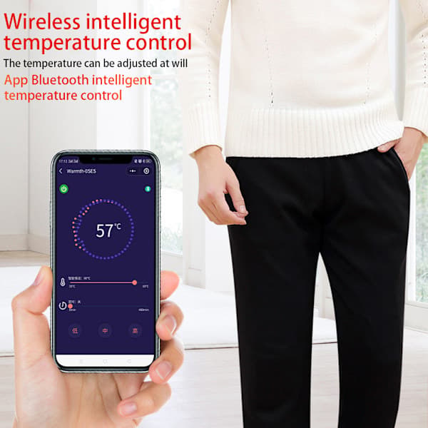 App-styrede elektriske varmeshorts med 5 temperaturniveauer, varmer til lår, ben, knæ, talje og mave, elastiske varmeshorts