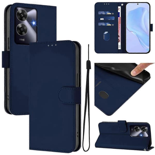 Lanyard PU-deksel for Realme Note 60 4G Global, Avtakbar stropp mobildeksel Navy Blue